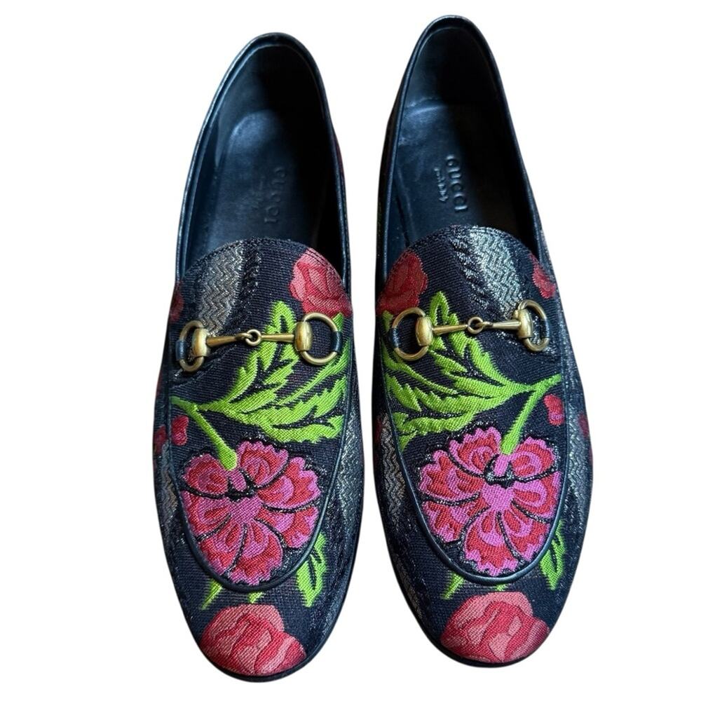 Gucci Jordaan Horsebit Slip On Loafers Floral Embroidered EU 38.5 US 8.5 - Picture 5 of 16